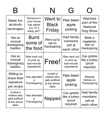 FMD Thanksgiving Bingo! Bingo Card