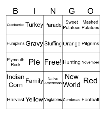 Thanksgiving Bingo Card