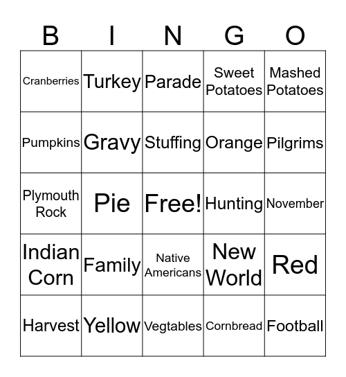 Thanksgiving Bingo Card