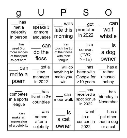 gUP Scaled Ops Bingo - Name: Bingo Card