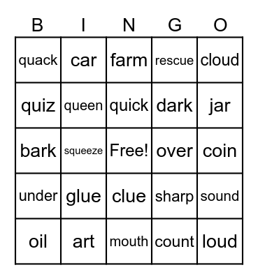 qu  ou  oi  ue  er  ar   words Bingo Card