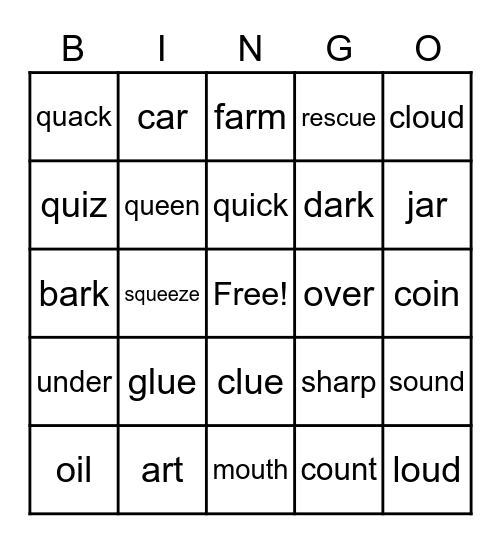 qu  ou  oi  ue  er  ar   words Bingo Card