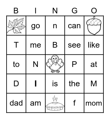 Thanksgiving BINGO Card