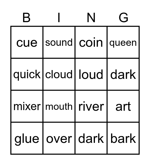 qu  ou  oi  ue  er  ar   words Bingo Card