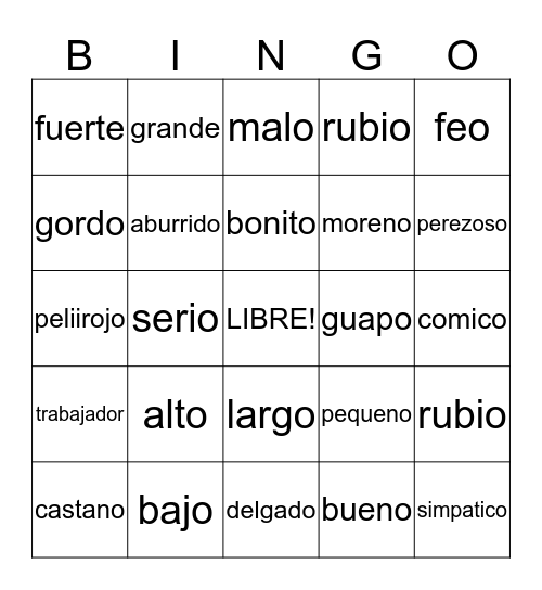 spanish bingo Card