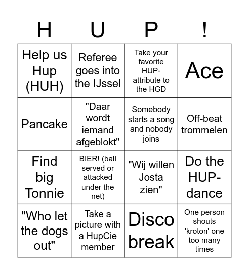 Kroton HupCie Bingo Card