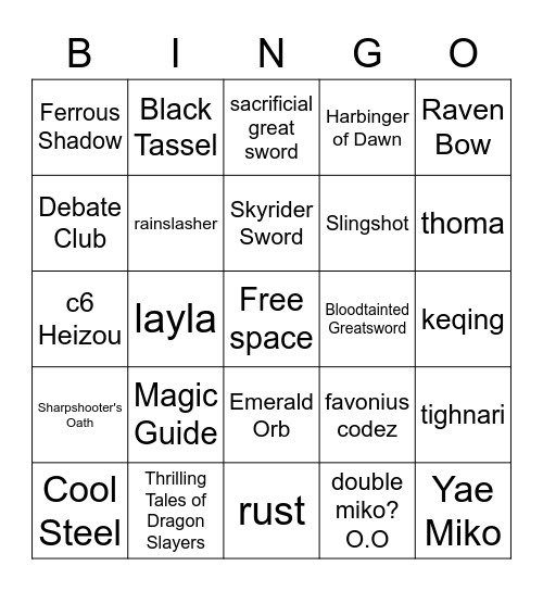 Genshin Wish Bingo! Bingo Card