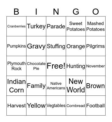 Thanksgiving Bingo Card