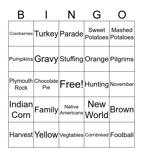 Thanksgiving Bingo Card
