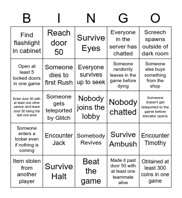 Roblox Doors Bingo (multiplayer lobbies) Bingo Card