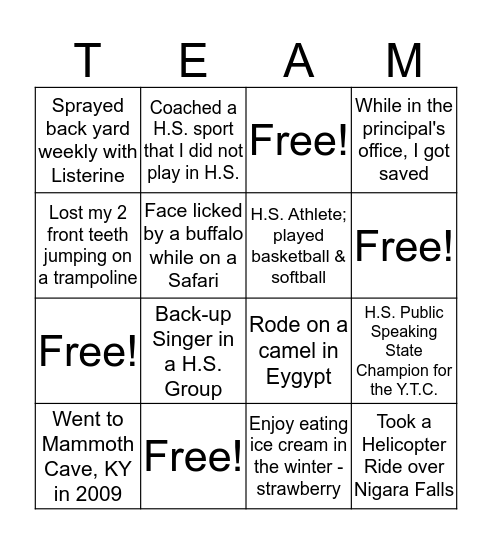 Team Work Bingo Card