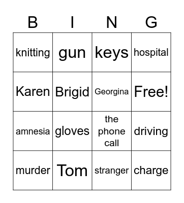 A Stranger In The House Bingo Card