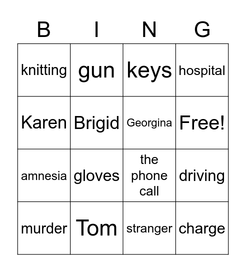 A Stranger In The House Bingo Card