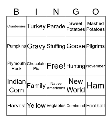 Thanksgiving Bingo Card