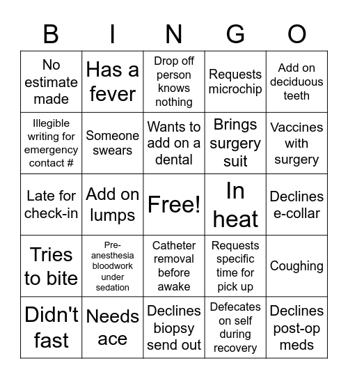 SURGERY BINGO Card