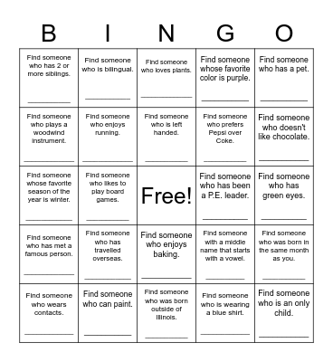 Find Someone Who Bingo Card