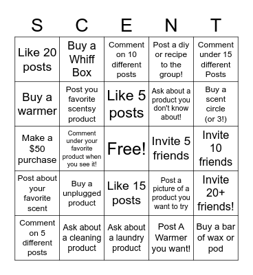 Scentsy Bingo Card