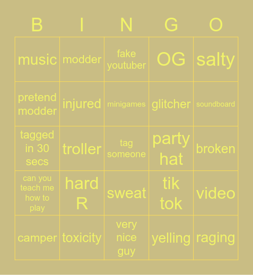 gorilla tag Bingo Card