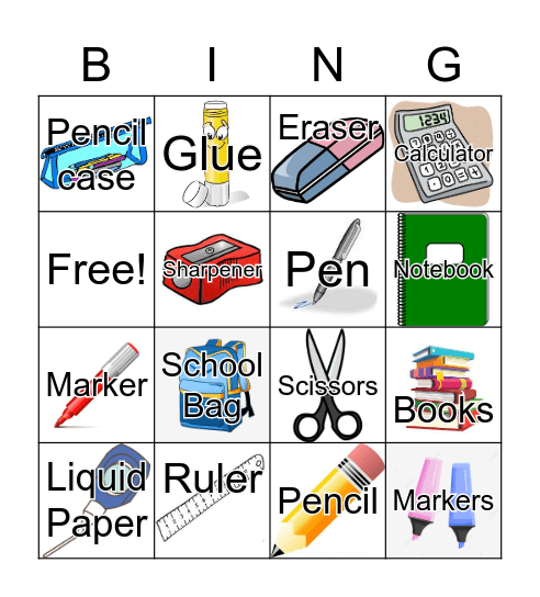 SCHOOL THINGS Bingo Card