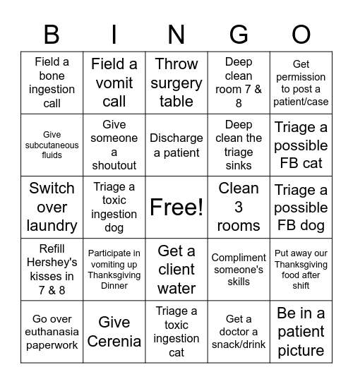 MedVet Thanksgiving Bingo Card