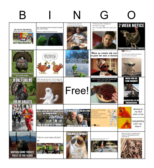 PRE THANKSGIVING Bingo Card