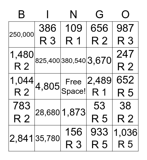 Division Bingo Card