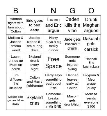 North Carolina Trip Bingo Card