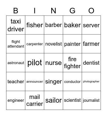 Jobs and Work Bingo Card