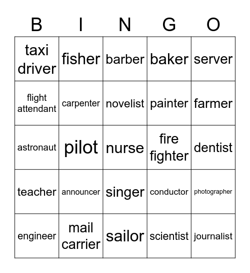 Jobs and Work Bingo Card