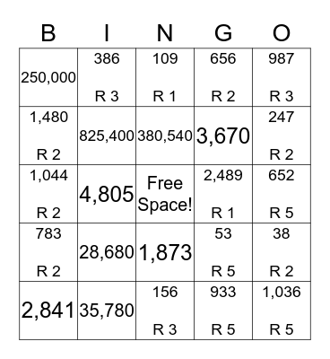 Division Bingo Card