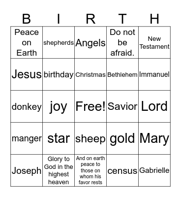 Jesus' Birth Bingo Card