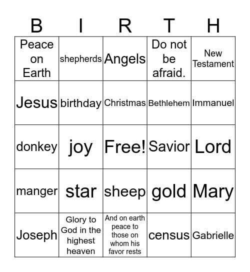 Jesus' Birth Bingo Card
