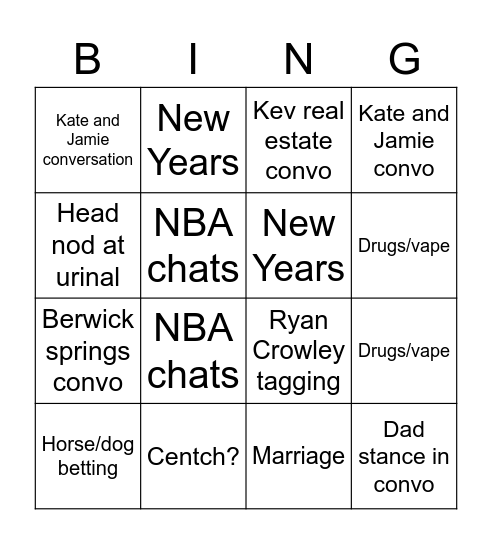 Pink Hotel Bingo Card