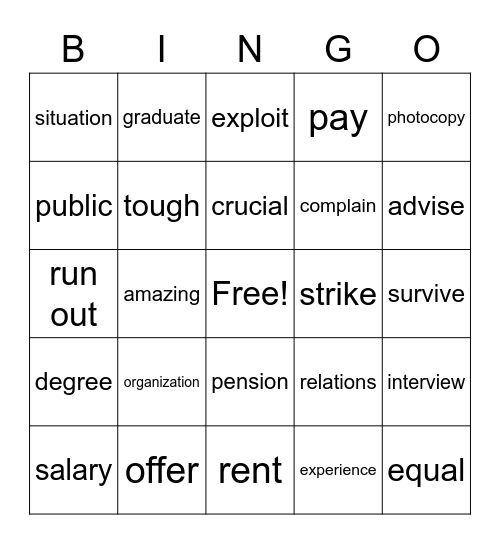 Unit 2 Bingo Card