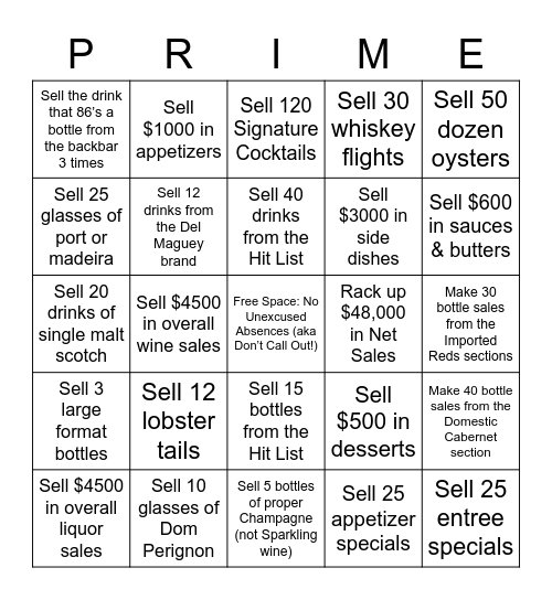 117 Prime BINGO (11/16-12/31) Bingo Card