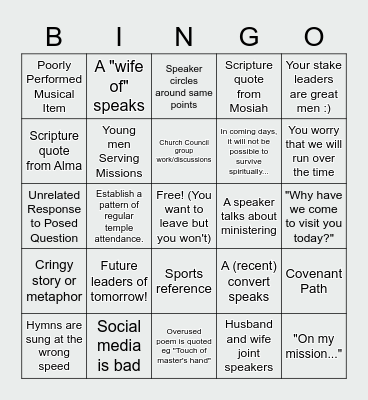 Stake Conference November 2022 Bingo Card