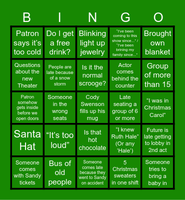 Christmas Carol Bingo Card