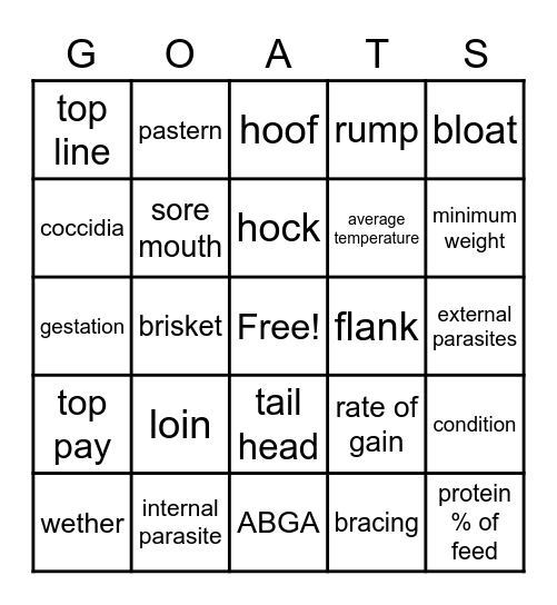 4-H Boer Bingo Card