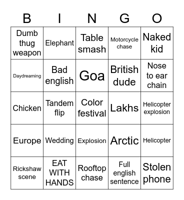 Bollywood Bongi Bingo Card