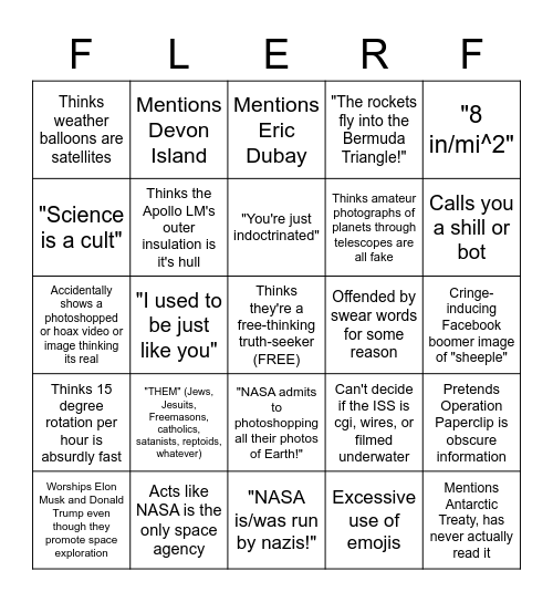 Flat Earth Bingo Card