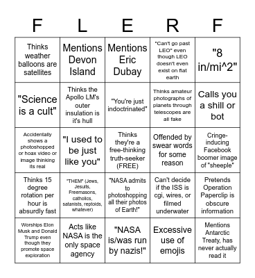Flat Earth Bingo Card