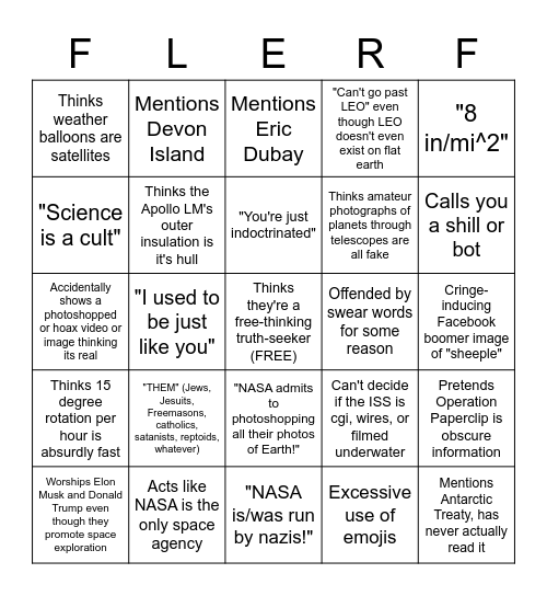 Flat Earth Bingo Card
