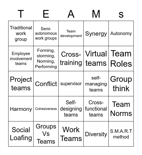 Team work Bingo Card