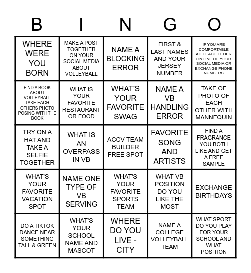 GETTING TO KNOW YOU Bingo Card