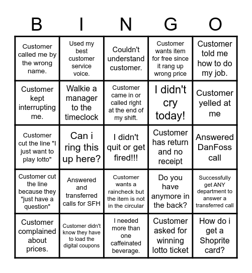 CUSTOMER SERVICE BINGO Card