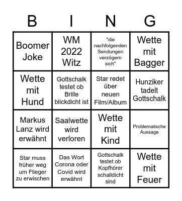Wetten dass..? - BINGO Card