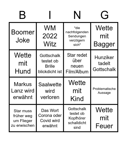 Wetten dass..? - BINGO Card