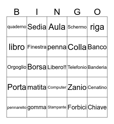 Classroom objects Bingo Card