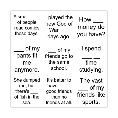 Quantifiers Bingo Card