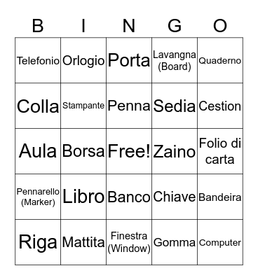 Italian bingo card Bingo Card